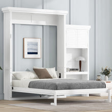 Load image into Gallery viewer, Queen Size Murphy Bed With Louvered Design And Multiple Storage Shelves - White