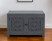 Load image into Gallery viewer, 30" Distressed Solid Wood Textured Door Accent Cabinet With Two Doors - Black
