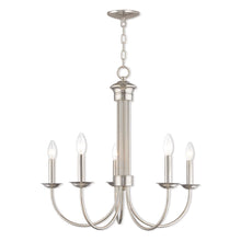 Load image into Gallery viewer, 24" Five Light Metal Dimmable Chandelier With Shades - Nickel