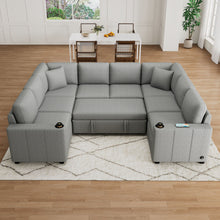 Load image into Gallery viewer, Convertible U-Shaped Sectional Sofa With Pull-Out Bed