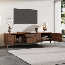 Load image into Gallery viewer, Fluted TV Stand With Storage Drawers And Cabinets For TVs Up To 80", Soft-Close Hinges, Cable Management - Walnut