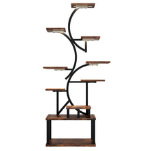 Load image into Gallery viewer, S - Shaped, 10 Tier Plant Stand With 5 Grow Lights - Deep Rustic Brown