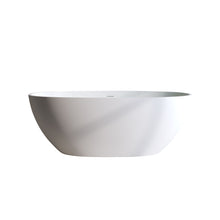 Load image into Gallery viewer, Solid Surface Matte Tub, Solid Surface Soaking Tub, Stone Resin Freestanding Bathtub, Thick Edge Stand Alone Tubs With Overflow, Pop-Up Drain (Oval) - Matte White