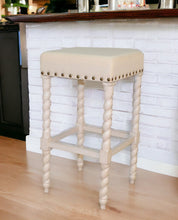 Load image into Gallery viewer, Faux Leather And Solid Wood Backless Bar Height Chair With Footrest 30" - Cream