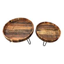 Load image into Gallery viewer, Solid Wood And Iron Round End Tables (Set of 2) - Black And Natural Brown