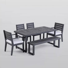 Load image into Gallery viewer, Outdoor 6 Seater Dining Set With Bench - Dark Gray / Light Gray