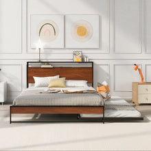 Load image into Gallery viewer, Platform Bed Frame With Trundle, USB Ports And Slat Support, No Box Spring Needed