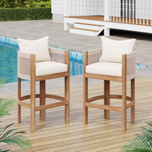 Load image into Gallery viewer, Modern Matera Barstool (Set of 2) With Wraparound Back And Rope - Teak / Beige