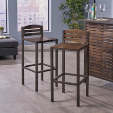 Load image into Gallery viewer, Outdoor Barstool With Slat Panel Design (Set of 2) - Dark Brown