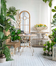 Load image into Gallery viewer, Round Wooden Table With Metal Scrollwork Legs - White Washed