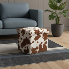 Load image into Gallery viewer, Plastic Cow Print Storage Ottoman - White / Brown
