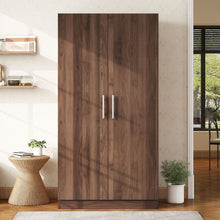 Load image into Gallery viewer, 2 Door Wooden Wardrobe Armoire With 3 Storage Shelves - Brown