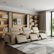 Load image into Gallery viewer, Top Grain Leather Reclining Metal USB Sofa (720393) - Beige