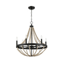 Load image into Gallery viewer, Starry - Chandelier 6 Candle Light Wood Beaded Pendant Light For Dining Room - Black / Clear