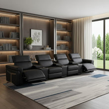 Load image into Gallery viewer, Top Grain Leather Reclining Metal USB Sofa (720373) - Black