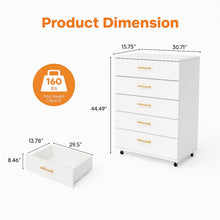Load image into Gallery viewer, 5 Drawer Dresser With Handles - White