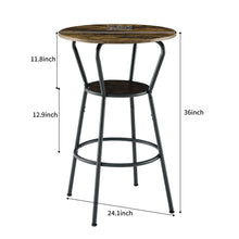 Load image into Gallery viewer, Rustic Brown Round Bar Table And Stool Set With Shelf, Upholstered Stool With Backrest - Antique Brown