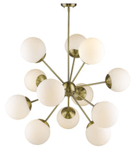 Load image into Gallery viewer, Sputnik Twelve Light Frosted Metal Dimmable Chandelier With White Shades - Brass / White