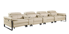 Load image into Gallery viewer, Top Grain Leather Reclining Metal USB Sofa (720351) - Beige
