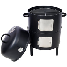 Load image into Gallery viewer, Heavy Duty Round Bbq Grill 17" Steel Charcoal Smoker For Outdoor Cooking - Black