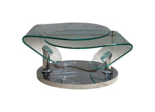Load image into Gallery viewer, 30" Glass And Metal Oval Abstract Coffee Table - Clear And Silver