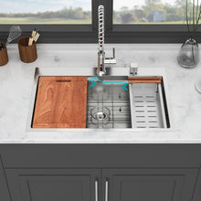 Load image into Gallery viewer, 33" Drop In Kitchen Sink With Ledge Workstation, Single Bowl, 16 Gauge Stainless Steel - Black / Gray