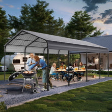 Load image into Gallery viewer, Metal Carport 12 X 20 Ft Heavy Duty With Galvanized Steel Roof Metal Garage Canopy With Galvanized Steel Roof & Frame Car Tent Outdoor Storage Shed For Car Boats And Truck - Alabaster / Dark Gray