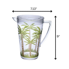 Load image into Gallery viewer, Unbreakable Plastic Water Pitcher With Lid, Palm Tree Design - Clear