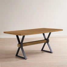Load image into Gallery viewer, Farmhouse Style X Shaped Legs Dining Table With Moulded Details - Brown