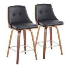 Load image into Gallery viewer, Gianna - Mid-Century Modern Fixed Height Counter Stool With Swivel And Round Footrest (Set of 2) - Black / Walnut