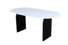Load image into Gallery viewer, 72" Marble And Solid Wood Sled Base Oval Dining Table - White