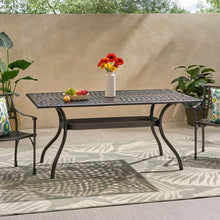 Load image into Gallery viewer, Celestine - Outdoor Cast Aluminum Dining Table With Floral Lattice Design And Umbrella Holder