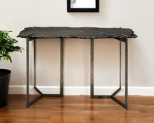 Load image into Gallery viewer, Distressed Double Pedestal Console Table - Black And Nickel Slate