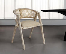 Load image into Gallery viewer, Upholstered Linen Curved Back Dining Room Arm Chair - Natural