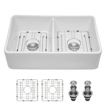 Load image into Gallery viewer, Double Bowl Apron Front Kitchen Sink 32", Sturdy And With Scratch Resistant - White