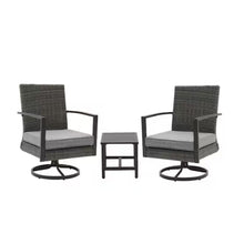 Load image into Gallery viewer, 3 Piece Patio Furniture, Swivel Rocker Bistro Set With Side Table & Cushions For Porch - Gray