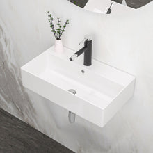 Load image into Gallery viewer, Modern Ceramic Rectangular Wall Mounted Bathroom Sink With Faucet Hole & Overflow