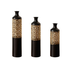 Load image into Gallery viewer, Floor Metal Vases Decorated Metal Vases (Set of 3) Gorgeous Home Decoration Large Glazed Metal Vases - Black / Gold