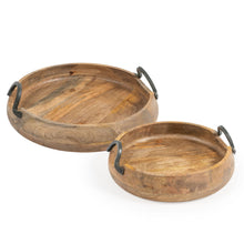 Load image into Gallery viewer, Solid Wood Round Trays With Handles (Set of 2) - Brown