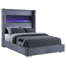 Load image into Gallery viewer, Haven - Upholstered Queen Bed With Integrated Flame Box - Gray