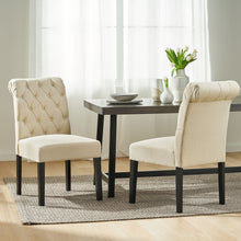 Load image into Gallery viewer, Dining Rolltop Chairs (Set of 2), Upholstered Armless Chair With Wood Leg - Ivory