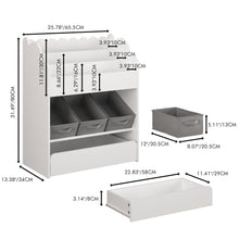 Load image into Gallery viewer, Bookshelf With Storage Bins And Drawer, Multi Functional Book Organizer For Toddlers - White