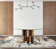 Load image into Gallery viewer, Glass Wood Pedestal Base Round Top Dining Table - Clear / Brown