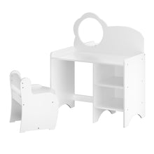 Load image into Gallery viewer, Kids Vanity Table With Mirror And Chair, Dressing Makeup Desk With Storage Shelves - White