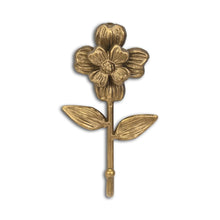 Load image into Gallery viewer, 4" Cast Iron Flower Wall Hook - Antiqued Gold