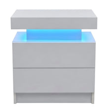 Load image into Gallery viewer, Modern LED Bedside Table Cabinet With Adjustable Lights And 2 Drawers - White