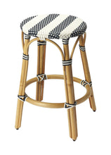 Load image into Gallery viewer, Natural Rattan Backless Counter Height Bar Chair - Blue / White