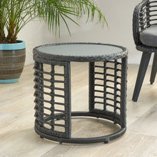 Load image into Gallery viewer, Achill - Outdoor Modern Boho Wicker Side Table With Glass Top - Gray