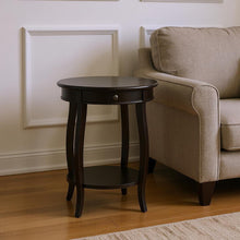Load image into Gallery viewer, Solid Wood Round End Table With Shelf - Blakc And Black
