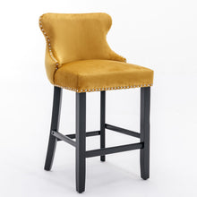 Load image into Gallery viewer, Contemporary Upholstered Wing-Back Barstools With Button Tufted Decoration And Wooden Legs, And Nailhead Trim, Leisure Style Bar Chairs, Bar Stools (Set of 2)